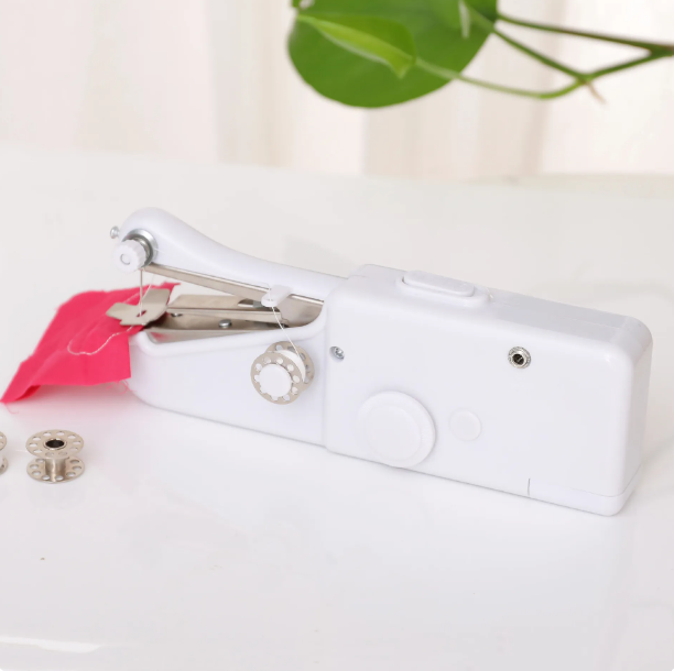 Portable Sewing Machine with Pink Fabric sample